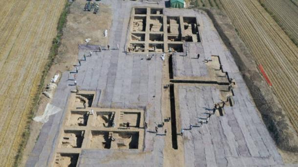 Excavation of one of the platforms, indicating its exceptional scale, making it useful for large, communal gatherings.