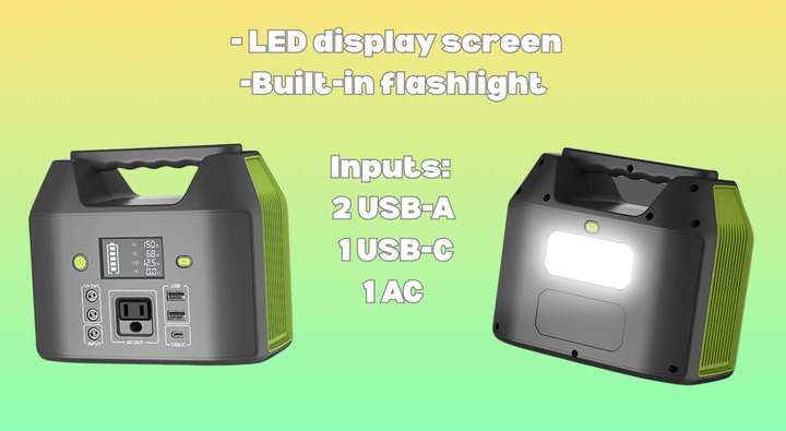 This portable power bank gives you a ton of outlets and a built-in light for safety.