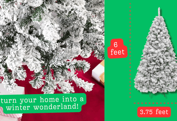 This life-like tree measures 6 feet tall and 3.75 feet wide.