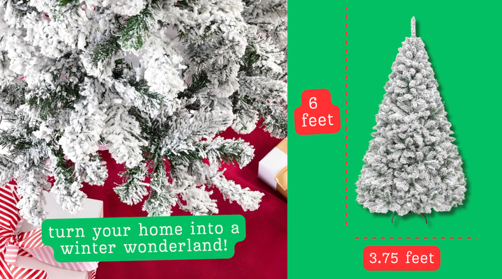 This life-like tree measures 6 feet tall and 3.75 feet wide.