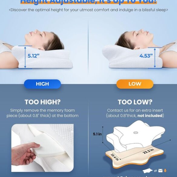 The pillow has an adjustable height.
