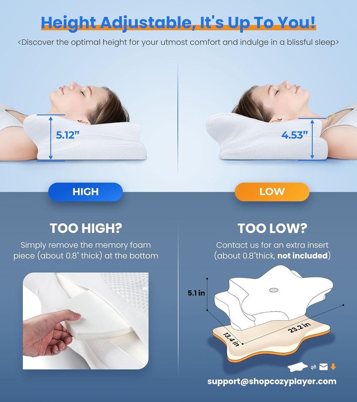The pillow has an adjustable height.