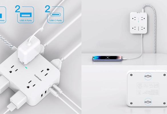 This square-shaped outlet extender gives you access on three sides.