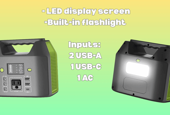 This portable power bank gives you a ton of outlets and a built-in light for safety.