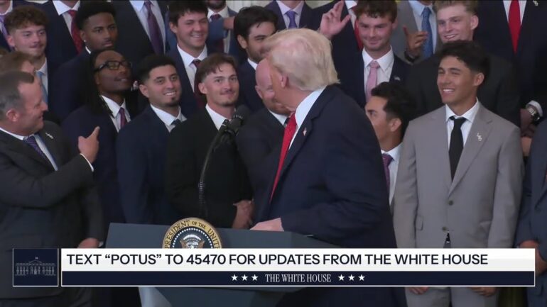 President Trump Participates in a Visit with the LSU and LSU Shreveport Baseball Champions