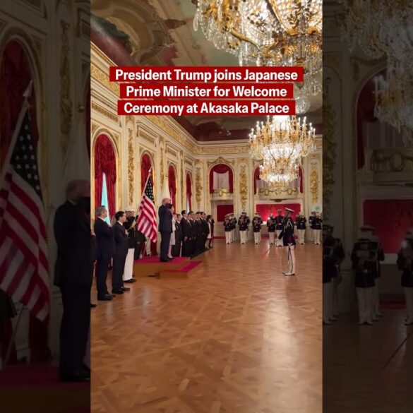 President Trump joins Japanese Prime Minister Sanae Takaichi for welcome ceremony at Akasaka Palace