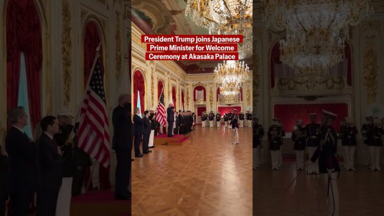 President Trump joins Japanese Prime Minister Sanae Takaichi for welcome ceremony at Akasaka Palace