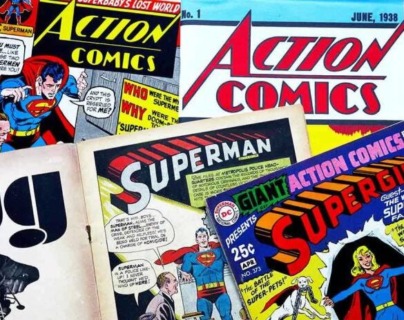 Assorted vintage Superman and Supergirl comic book covers.