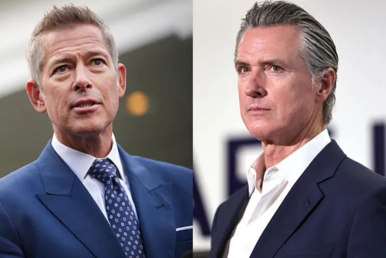 U.S. Transportation Secretary Sean Duffy and U.S. Vice President JD Vance speak to reporters outside the White House on October 30, 2025 in Washington, D.C. Vance spoke following a roundtable discussion with members of the aviation industry and Transportation Secretary Sean Duffy on the impacts of the government shutdown. (Photo by Kevin Dietsch/Getty Images) / California Governor Gavin Newsom looks on before he speaks at Belvedere Middle School before signing legislation aimed at improving kids' nutrition and health across California on October 8, 2025 in Los Angeles, California. The bill bans ultra-processed foods (UPFs) from school meals in the state. (Photo by Mario Tama/Getty Images)