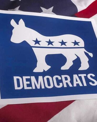 Democrats logo on American flag background