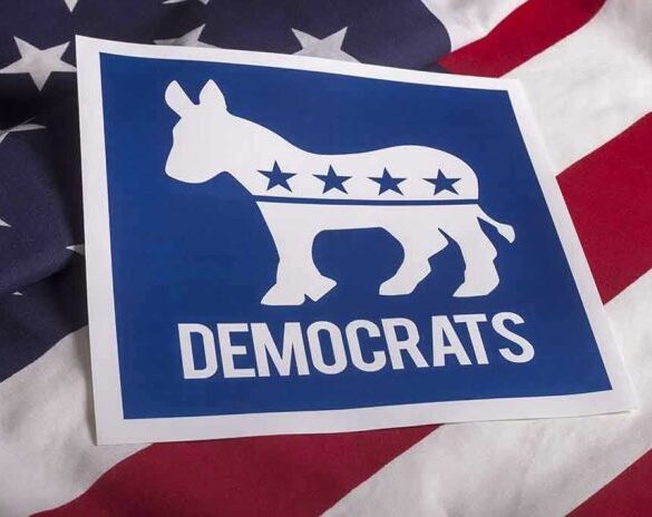 Democrats logo on American flag background