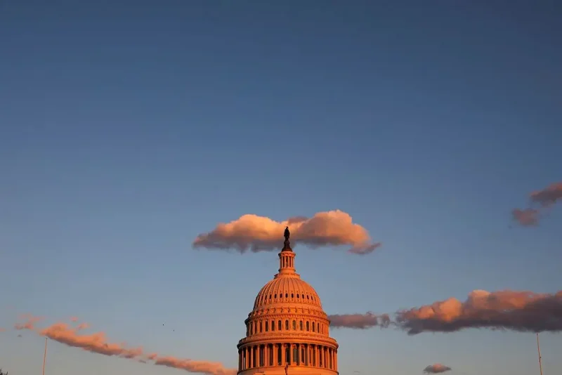 WASHINGTON, DC - NOVEMBER 12: The U.S. Capitol, pictured during sunset on November 12, 2025 on Capitol Hill in Washington, DC. The House of Representatives is expected to vote on Senate-passed legislation that funds the government through the end of January, reopening the government and ending the 43-day shutdown, the longest in American history. (Photo by Tom Brenner/Getty Images)