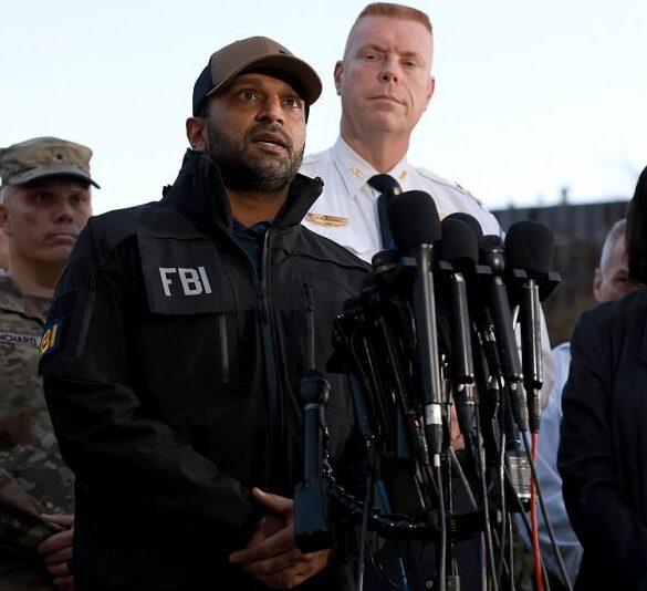WASHINGTON, DC - NOVEMBER 26: (L-R) FBI Director Kash Patel, Executive Assistant Chief of the Washington Metropolitan Police Department Jeffery Carroll and Washington, DC Mayor Muriel Bowser speak to the media following the shooting of two National Guard soldiers near the White House on November 26, 2025 in Washington, DC. Two members of the West Virginia National Guard were shot near the White House Wednesday afternoon in what authorities are calling a targeted shooting. (Photo by Anna Moneymaker/Getty Images)