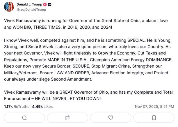 President Trump Endorses Vivek Ramaswamy for Governor of Ohio * 100PercentFedUp.com * by Kaley