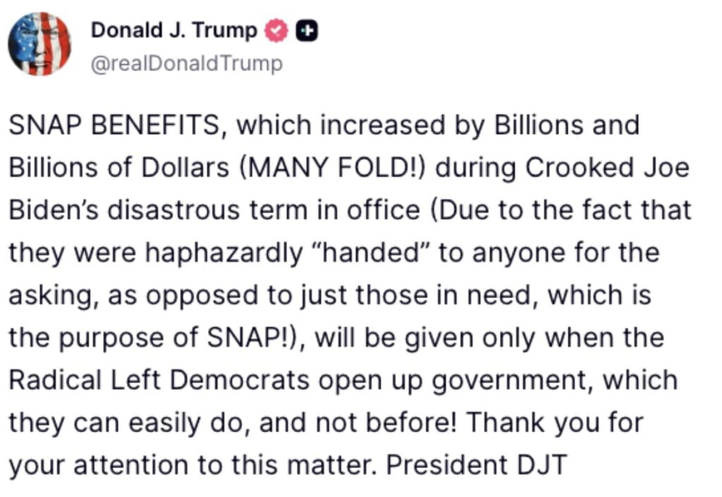 President Trump Issues Statement On "SNAP BENEFITS" * 100PercentFedUp.com * by Danielle