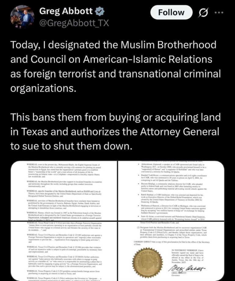 Republican Governor Designates CAIR, Muslim Brotherhood As "Foreign Terrorist And Transnational Criminal Organizations" * 100PercentFedUp.com * by Danielle