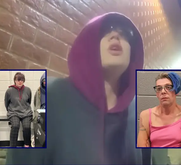 (Background) Screen capture of police body cam footage showing Morgan Geyser's arrest on Sunday, November 23, 2025. / (L) Morgan Geyser (Posen Police Department) / (R) Chad "Charly" Mecca (Posen Police Department)