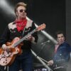 Brian Setzer (L) and Slim Jim Phantom, of the Stray Cats, perform on stage during the 31st Eurockeennes rock music festival in Belfort, eastern France, on July 7, 2019.