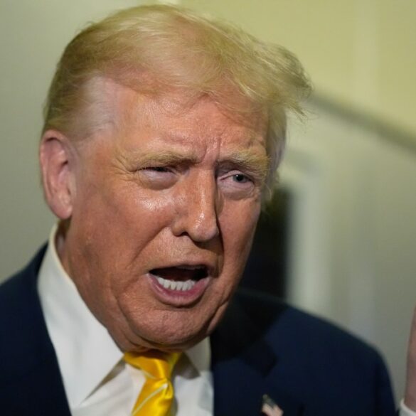 President Donald Trump speaking to reporters on Air Force One.