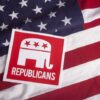 Republican symbol on American flag background.