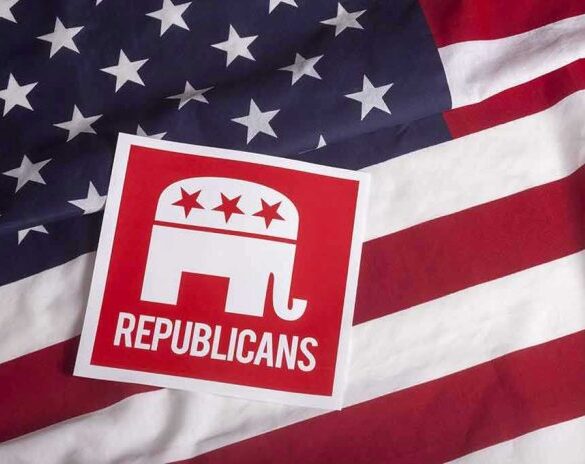 Republican symbol on American flag background.