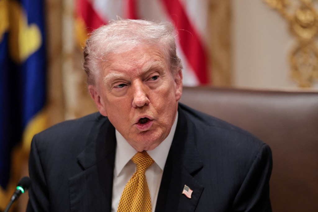 U.S. President Donald Trump speaking at a bilateral lunch with Hungary's Prime Minister Viktor Orban at the White House.