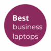 Purple circle with the words Best business laptops in white