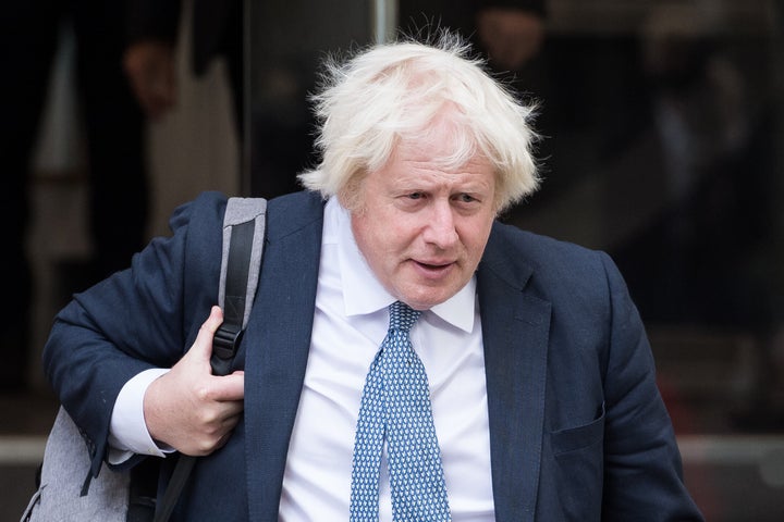 Former British Prime Minister Boris Johnson leaves Dorland House after giving evidence to the COVID inquiry in London on Oct. 21, 2025.