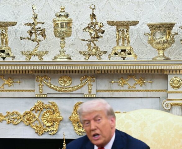 The Trump administration's Oval Office redesign notably features a dramatic profusion of gold-colored ornamentation and other embellishments.