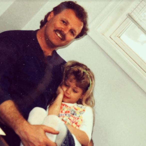 The author visiting her father at work.