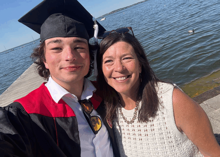 The author with Gavin at his college graduation in 2025.