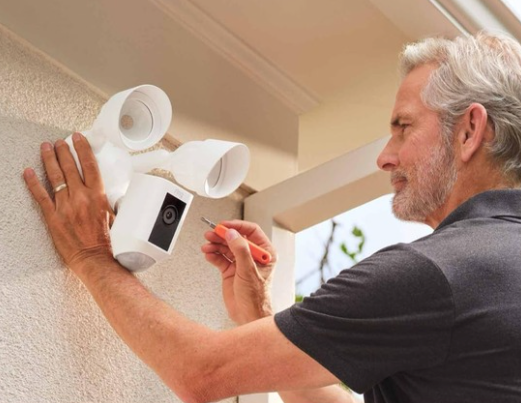 This system works as a security camera and outdoor lighting.