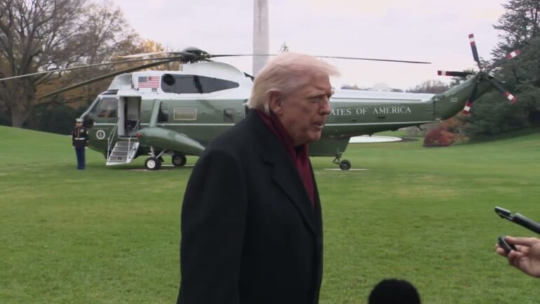 President Trump Gaggles with Press Before Departing the White House, Nov. 22, 2025