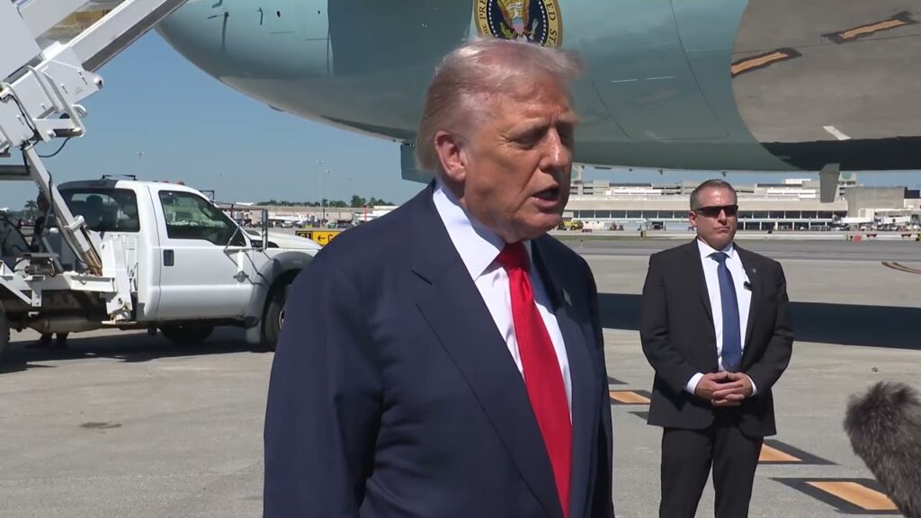 President Trump Gaggles with Press Upon Arrival in Palm Beach, FL, Oct. 31, 2025