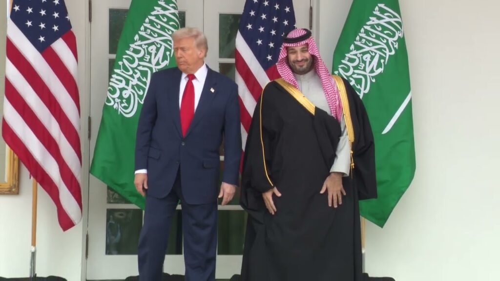President Trump Participates in a Colonnade Walk with the Crown Prince of Saudi Arabia