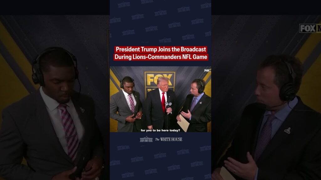 President Trump joins the broadcast booth during the Lions-Commanders NFL Game honoring veterans. 🇺🇸