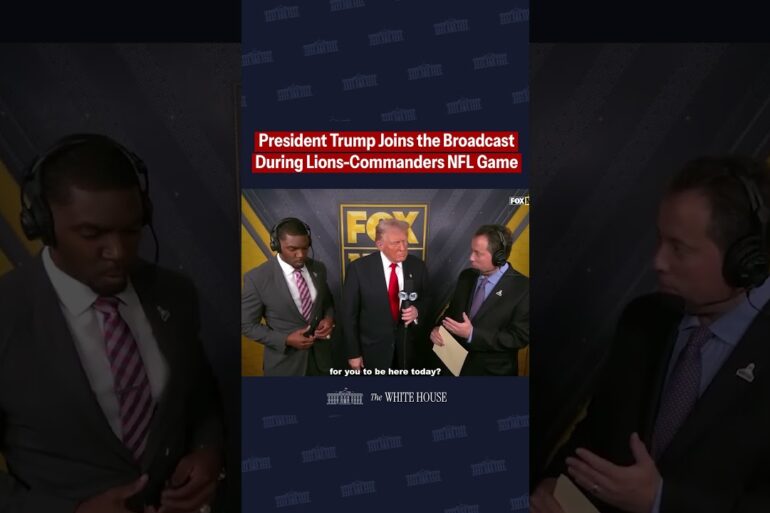 President Trump joins the broadcast booth during the Lions-Commanders NFL Game honoring veterans. 🇺🇸