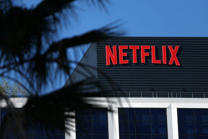 The Netflix logo is pictured at the company's Hollywood studio offices at Sunset Bronson Studios in Los Angeles, California on December 5, 2025. (Photo by Patrick T. Fallon / AFP via Getty Images)