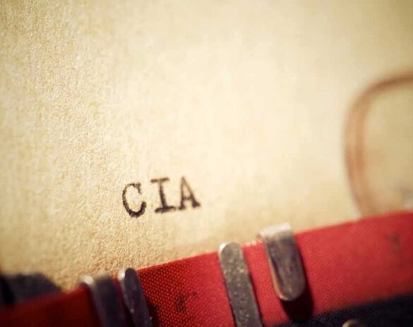 Close-up of a typewritten document labeled 'CIA'