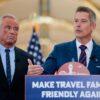 ARLINGTON, VA - DECEMBER 08: U.S. Transportation Secretary Sean P. Duffy (R) speaks alongside Human Services Secretary Robert F. Kennedy Jr. at a conference discussing the launch of the "Make Travel Family Friendly Again" campaign at Ronald Reagan Washington National Airport on December 08, 2025 in Arlington, Virginia. The campaign's focus is to incentivize family-friendly resources at airports. (Photo by Heather Diehl/Getty Images)