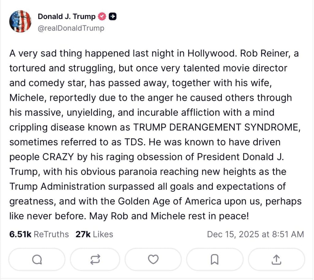 President Trump Posts Very “Special” Message For Rob Reiner * 100PercentFedUp.com * by Noah