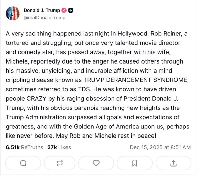 President Trump Posts Very “Special” Message For Rob Reiner * 100PercentFedUp.com * by Noah