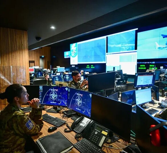 French soldiers take part in the 'Steadfast Dagger' exercise at the 'Centre Air de planification et de conduite des opérations et de défense aérienne' (CAPCODA) in the LyonMont Verdun Air Base (Base 942), northwest of Lyon, on December 3, 2025. The Steadfast Dagger exercise aims to certify France to take command of NATO's Allied Reaction Force (ARF) in July 2026. (Photo by OLIVIER CHASSIGNOLE / AFP via Getty Images)