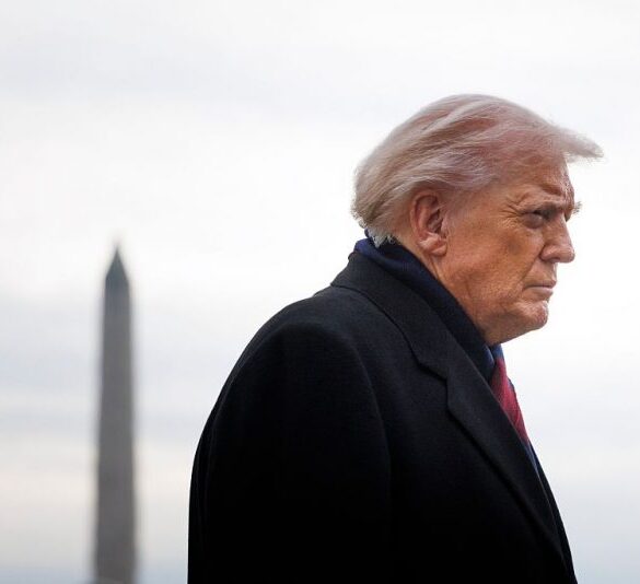 WASHINGTON, DC - DECEMBER 13: U.S. President Donald Trump speaks to reporters before boarding Marine One on the South Lawn at the White House on December 13, 2025 in Washington, DC. Trump is set to travel to Baltimore, Maryland, where he is expected to attend the annual Army-Navy collegiate football game. (Photo by Tom Brenner/Getty Images)