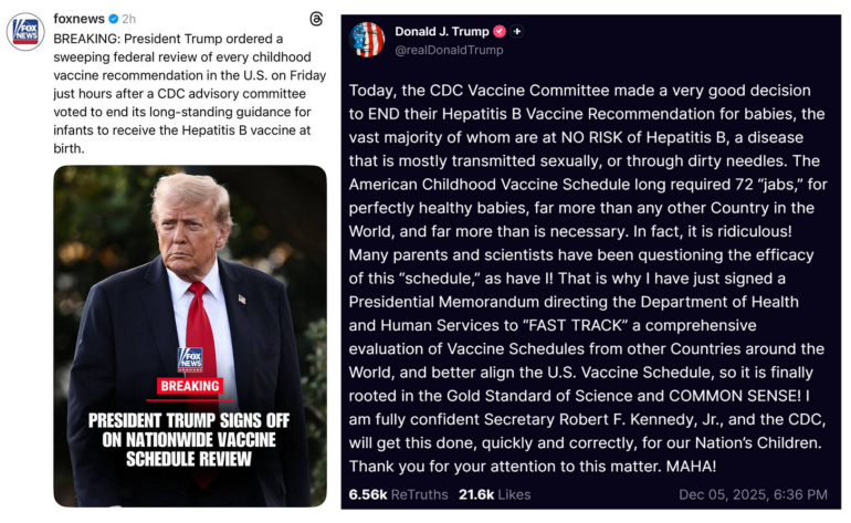 Politics: breaking–president trump orders comprehensive childhood vaccine schedule review –