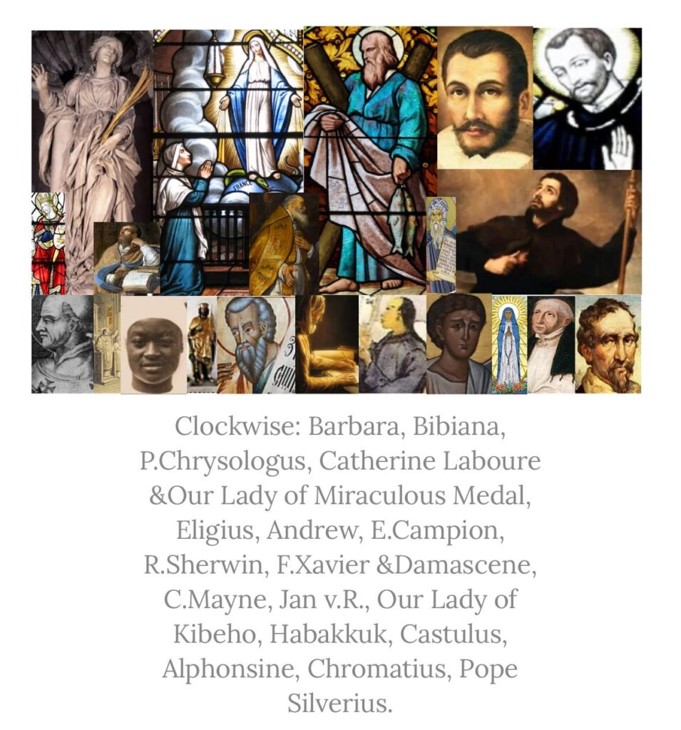 Politics: saints: andrew, catherine, f.xavier, simon, e.campion, bibiana, p.chrysologus, barbara,