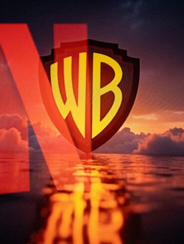 Double exposure photograph of the Netflix logo and the Warner Bros logo at Kerlouan in Brittany in France on December 05 2025. (Photo by Vincent Feuray / Hans Lucas / AFP via Getty Images)