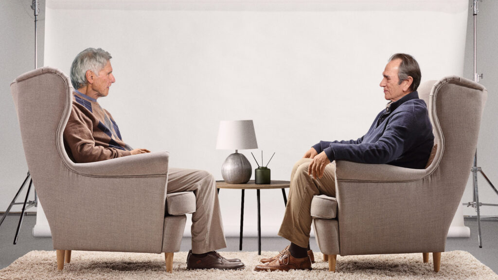 Satire news: tommy lee jones, harrison ford wordlessly grunt in