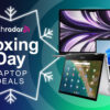 MacBook, Chromebook and Windows laptop next to TechRadar deals Boxing Day laptop sales logo