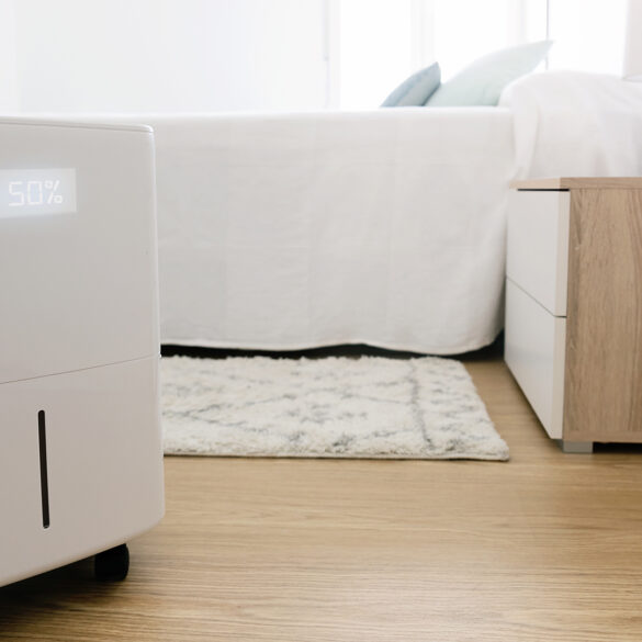 Dehumidifier in sunlit bedroom